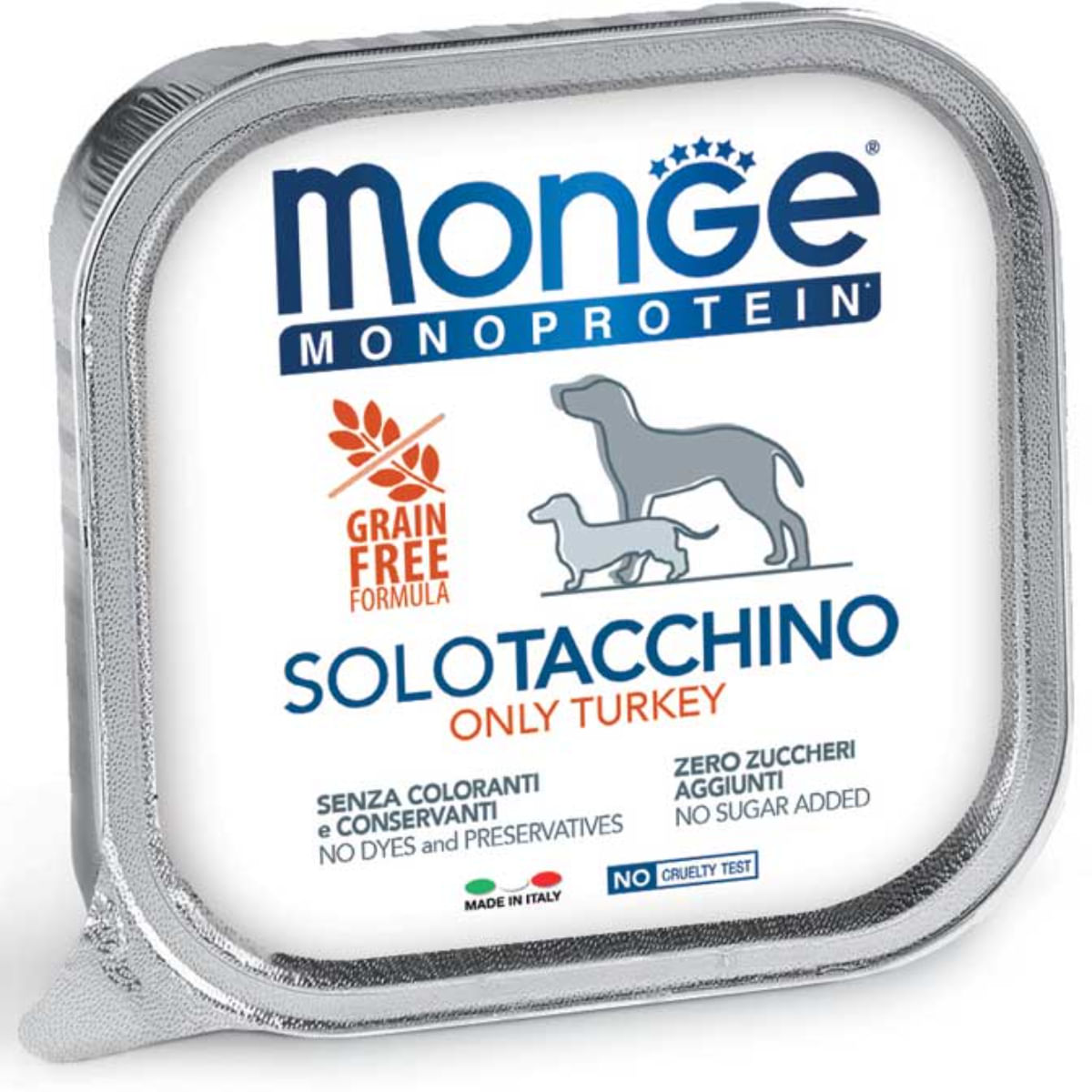 MONGE Monoprotein, XS-XL, Curcan, tăviță hrană umedă monoproteică fără cereale câini, (pate), bax, 150g x 24buc - poza 2