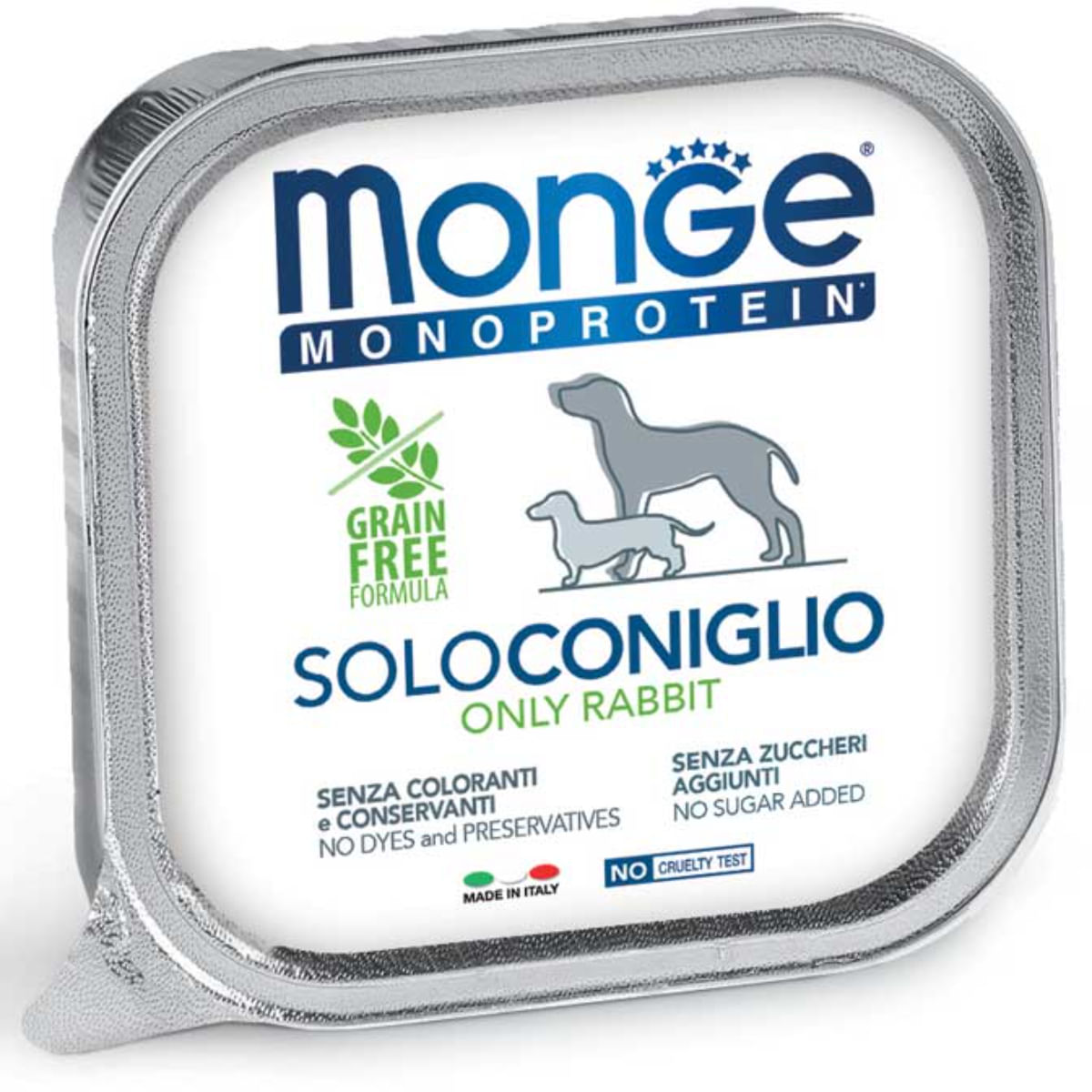 MONGE Monoprotein, XS-XL, Iepure, tăviță hrană umedă monoproteică fără cereale câini, (pate), 150g - poza 1