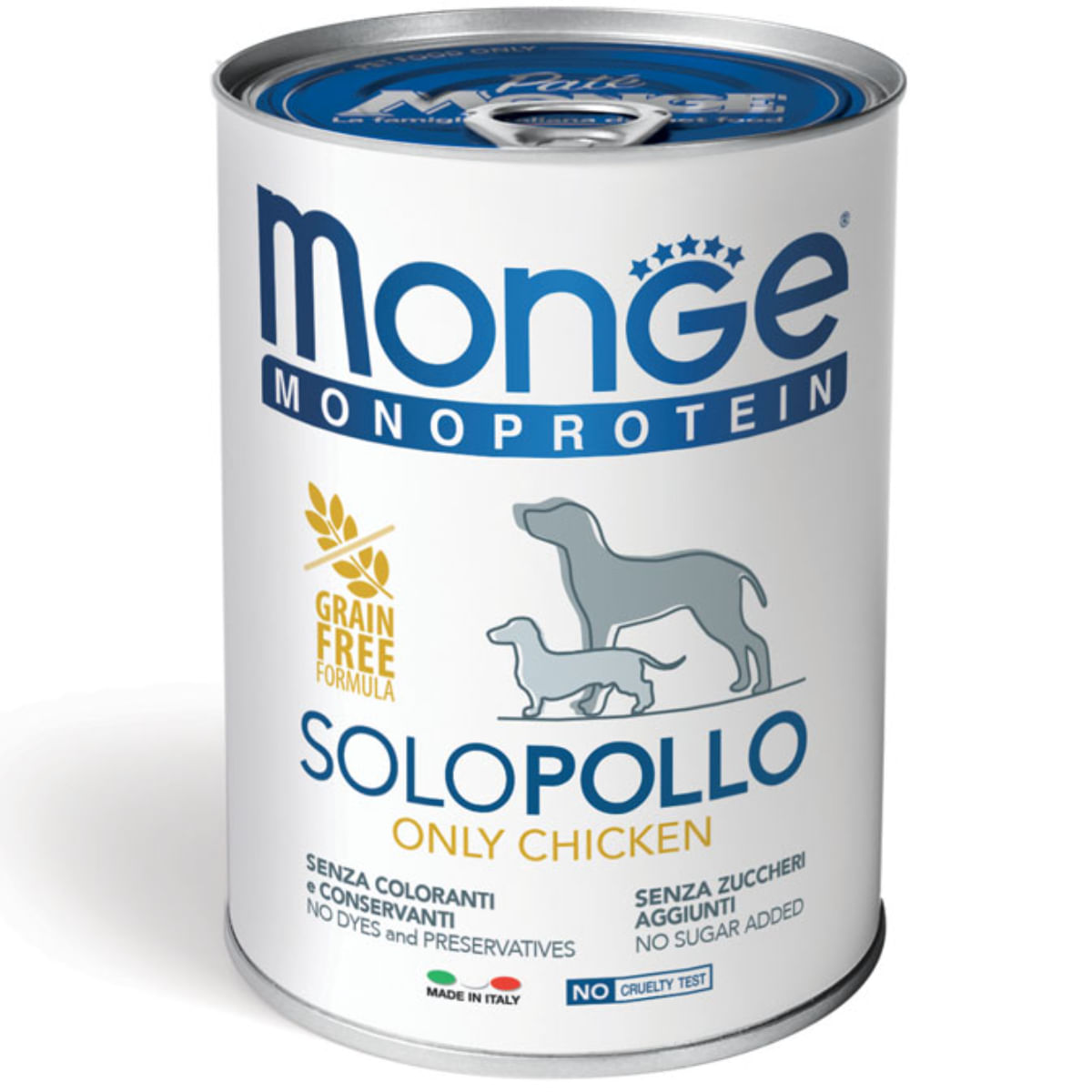 MONGE Monoprotein, XS-XL, Pui, conservă hrană umedă monoproteică fără cereale câini, (pate), 400g - poza 1