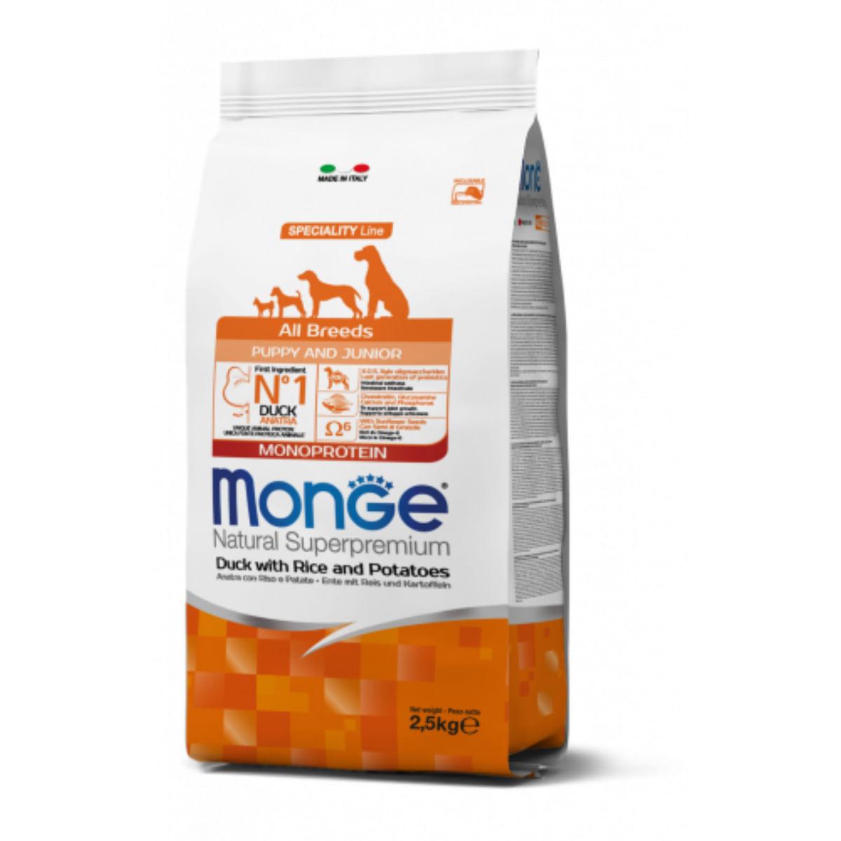 MONGE Monoprotein, XS-XL, Rață și Orez, hrană uscată câini, 12kg - poza 2