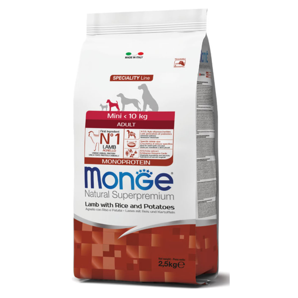 MONGE Natural Superpremium Monoprotein Adult Mini, XS-S, Miel și Orez, hrană uscată câini, 2.5kg - poza 2