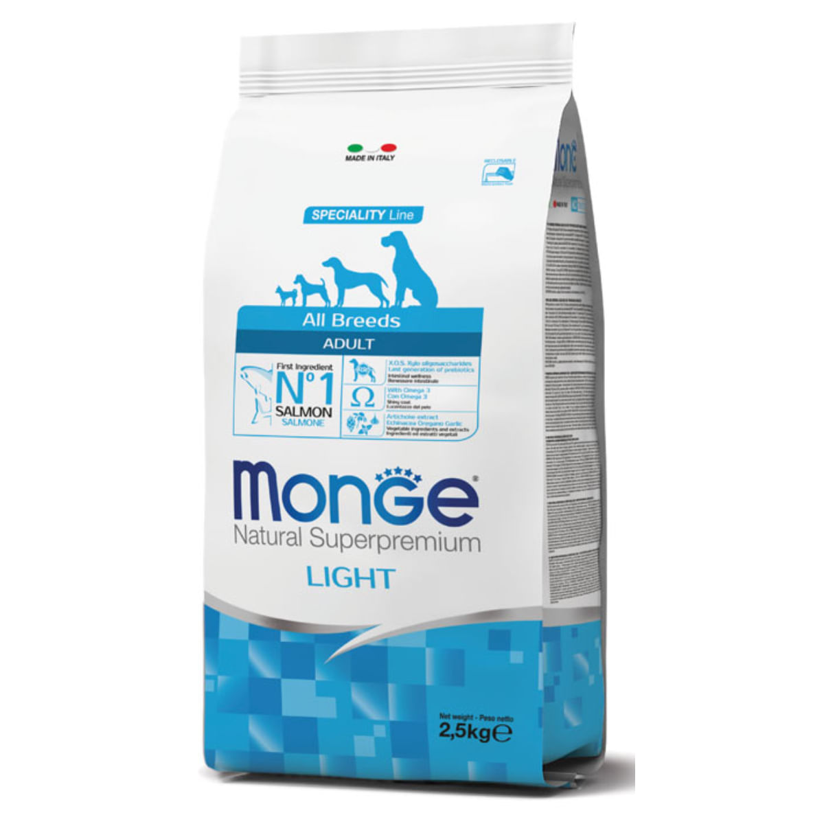 MONGE Natural Superpremium Monoprotein Light, XS-XL, Somon și Orez, hrană uscată câini, obezitate, 12kg - poza 1