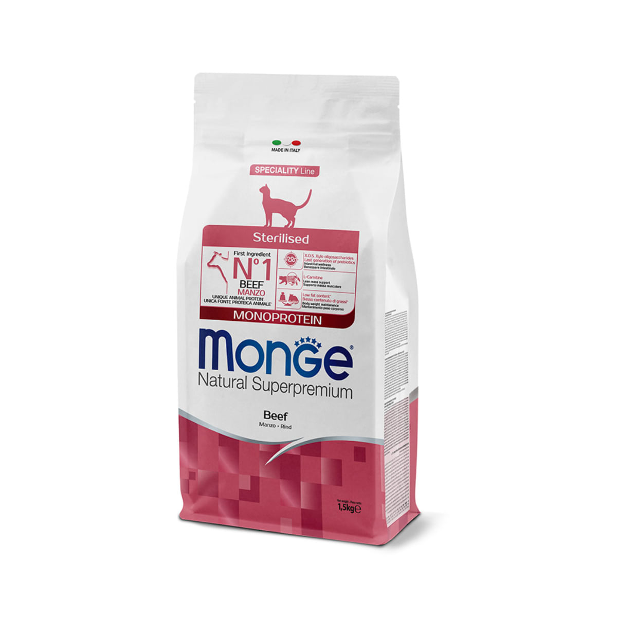 MONGE Natural Superpremium Monoprotein Sterilised, Vită, hrană uscată pisici sterilizate, 1.5kg - poza 1