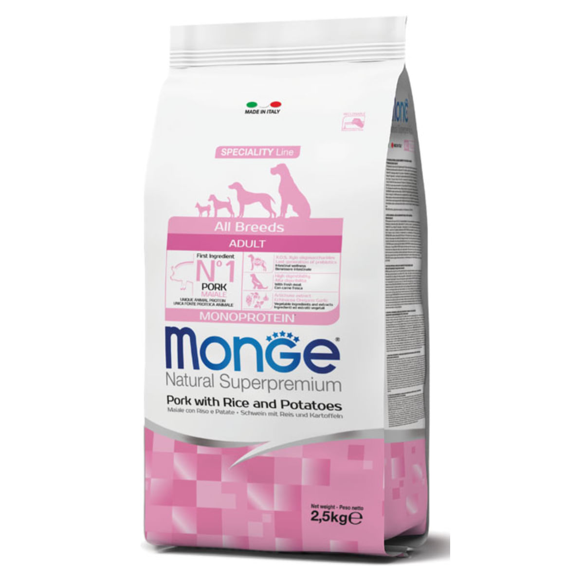MONGE Natural Superpremium Monoprotein, XS-XL, Porc și Orez, hrană uscată câini, 12kg - poza 2