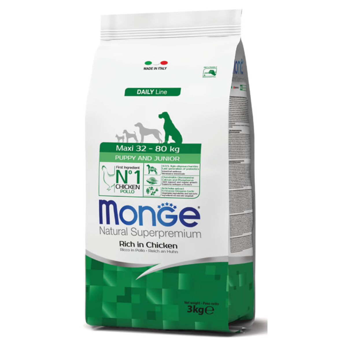 MONGE Natural Superpremium Puppy&Junior Maxi, L-XL, Pui și Orez, hrană uscată câini junior, 12kg - poza 1