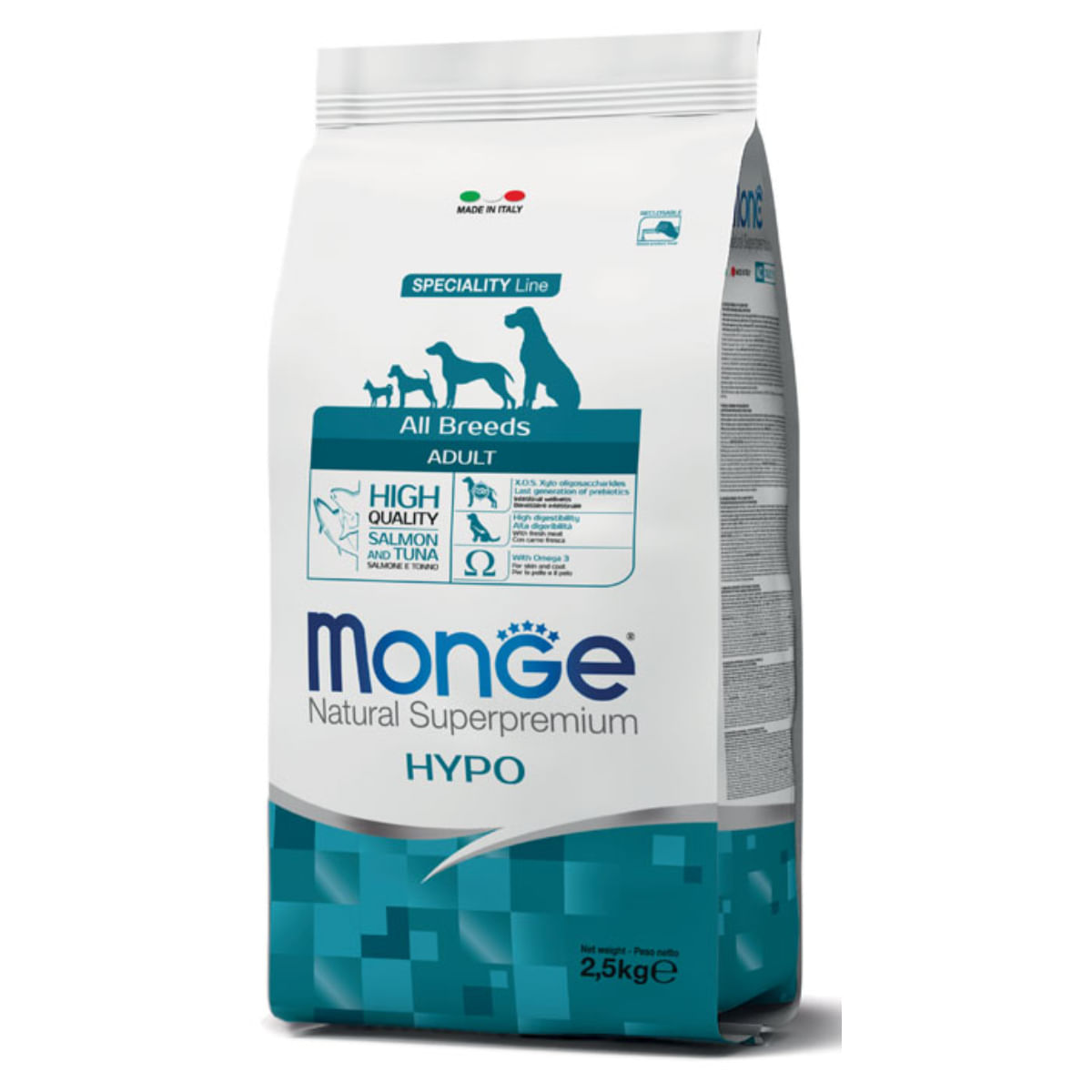 MONGE Natural Superpremium Speciality Line Hypo, XS-XL, Somon și Ton, hrană uscată câini, alergii, 2.5kg - poza 2