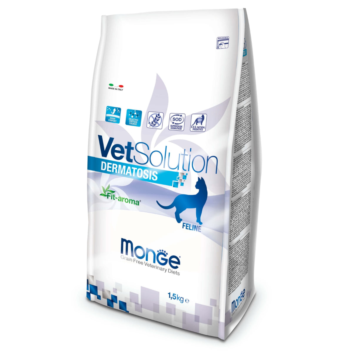 MONGE VETSOLUTION Dermatosis, Somon, dietă veterinară, hrană uscată fără cereale pisici, piele & blană, 1.5kg