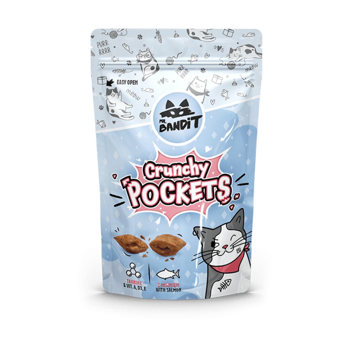 MR BANDIT Crunchy Pockets, Somon, punguță recompense pisici, 40g - poza 1