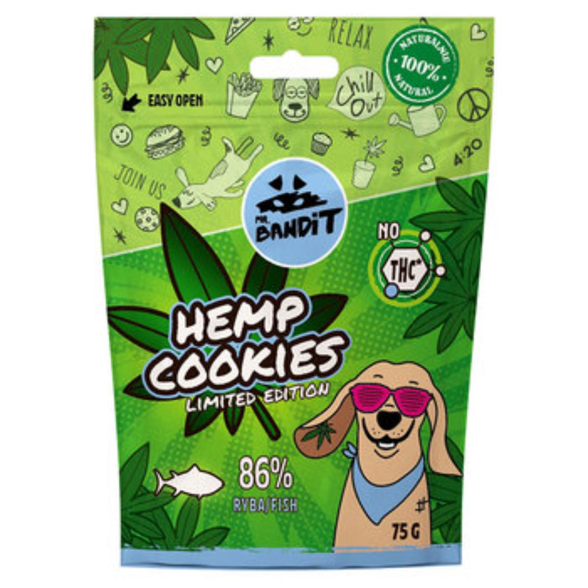 MR BANDIT Hemp Cookies, XS-XL, Pește, punguță recompense fără cereale câini, 75g - poza 1