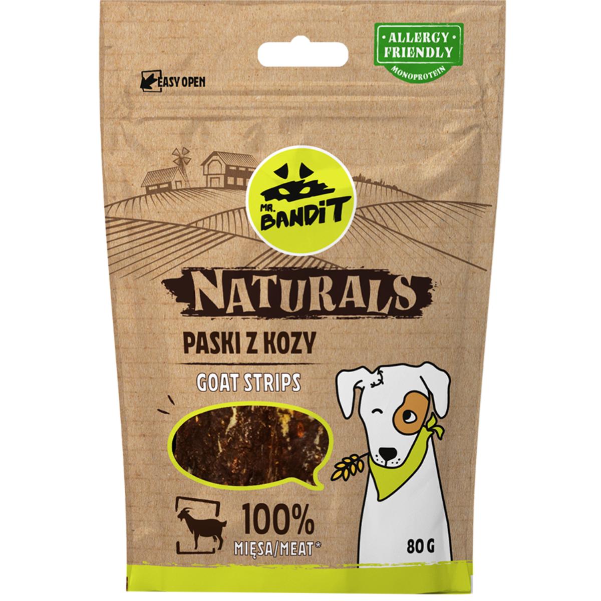 MR BANDIT Natural Stripes, XS-XL, Capră, punguță recompense monoproteică fără cereale câini, 80g - poza 2