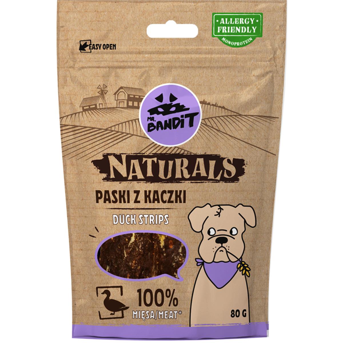 MR BANDIT Natural Stripes, XS-XL, Rață, punguță recompense monoproteică fără cereale câini, 80g - poza 2