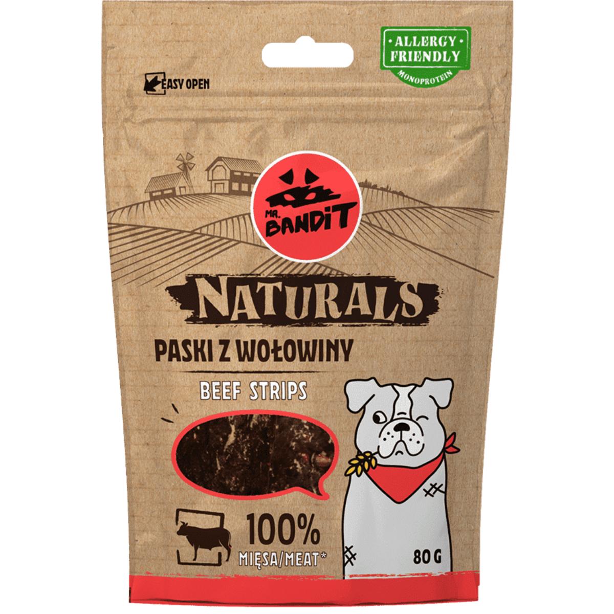 MR BANDIT Natural Stripes, XS-XL, Vită, punguță recompense monoproteică fără cereale câini, 80g - poza 1