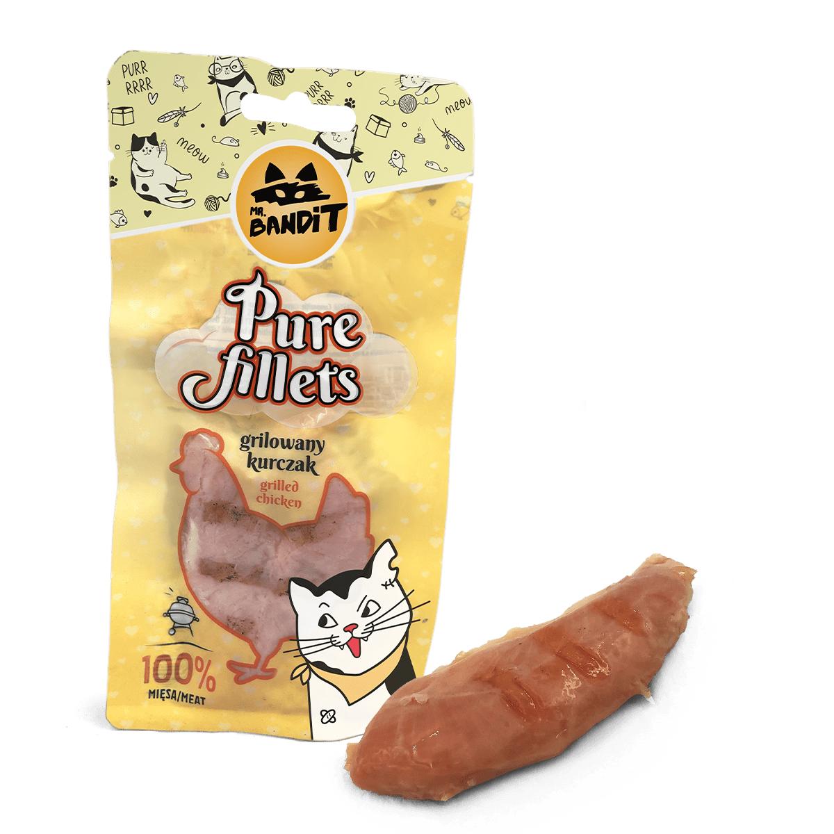 MR BANDIT Pure Fillets Grilled, Pui, punguță recompense fără cereale pisici, 30g - poza 2
