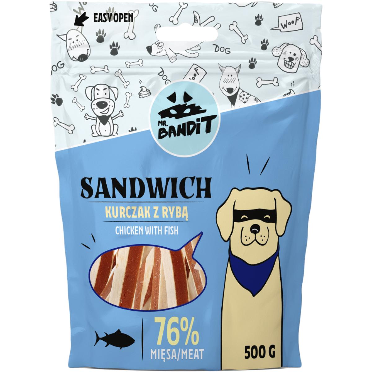 MR BANDIT Sandwich, XS-XL, Pui și Pește, punguță recompense câini, 500g - poza 1