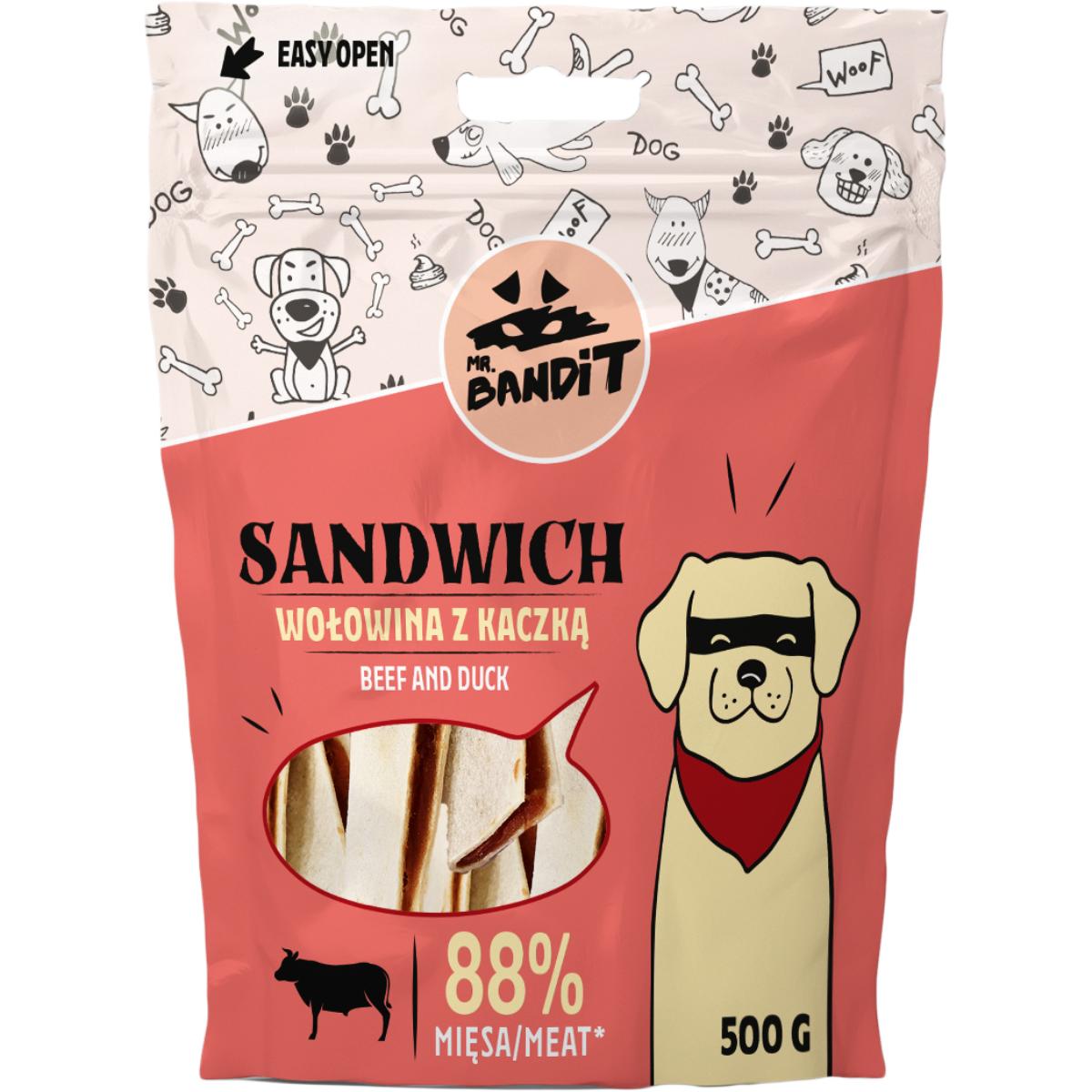 MR BANDIT Sandwich , XS-XL, Vită și Rață, punguță recompense câini, 500g - poza 1