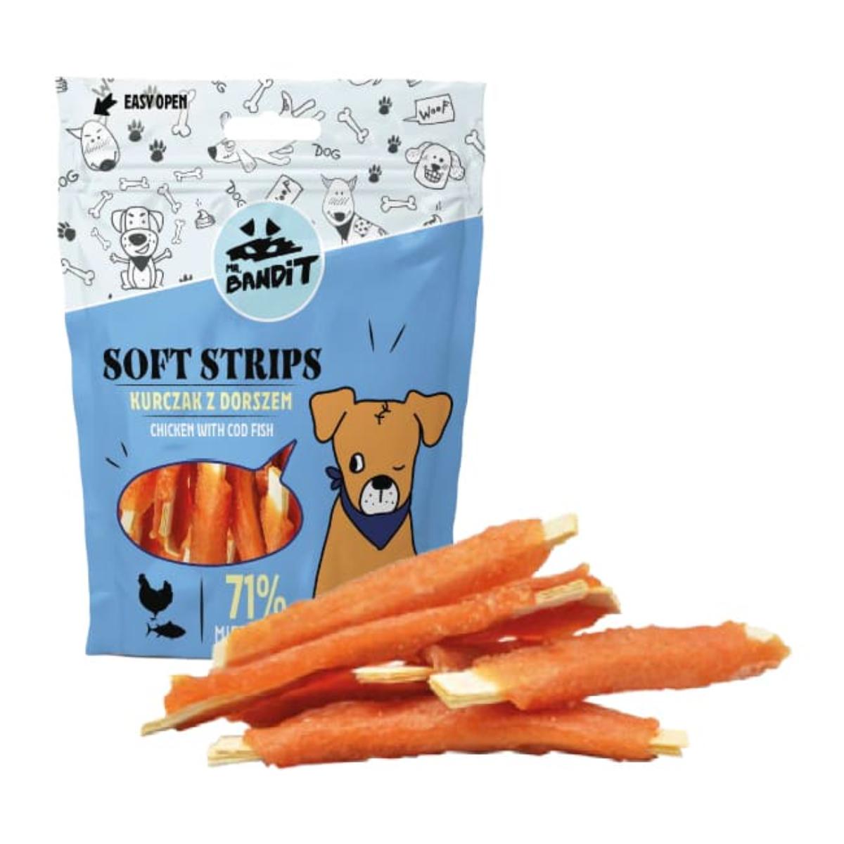 MR BANDIT Soft Strips, XS-XL, Pui și Cod, punguță recompense fără cereale câini, 500g - poza 1