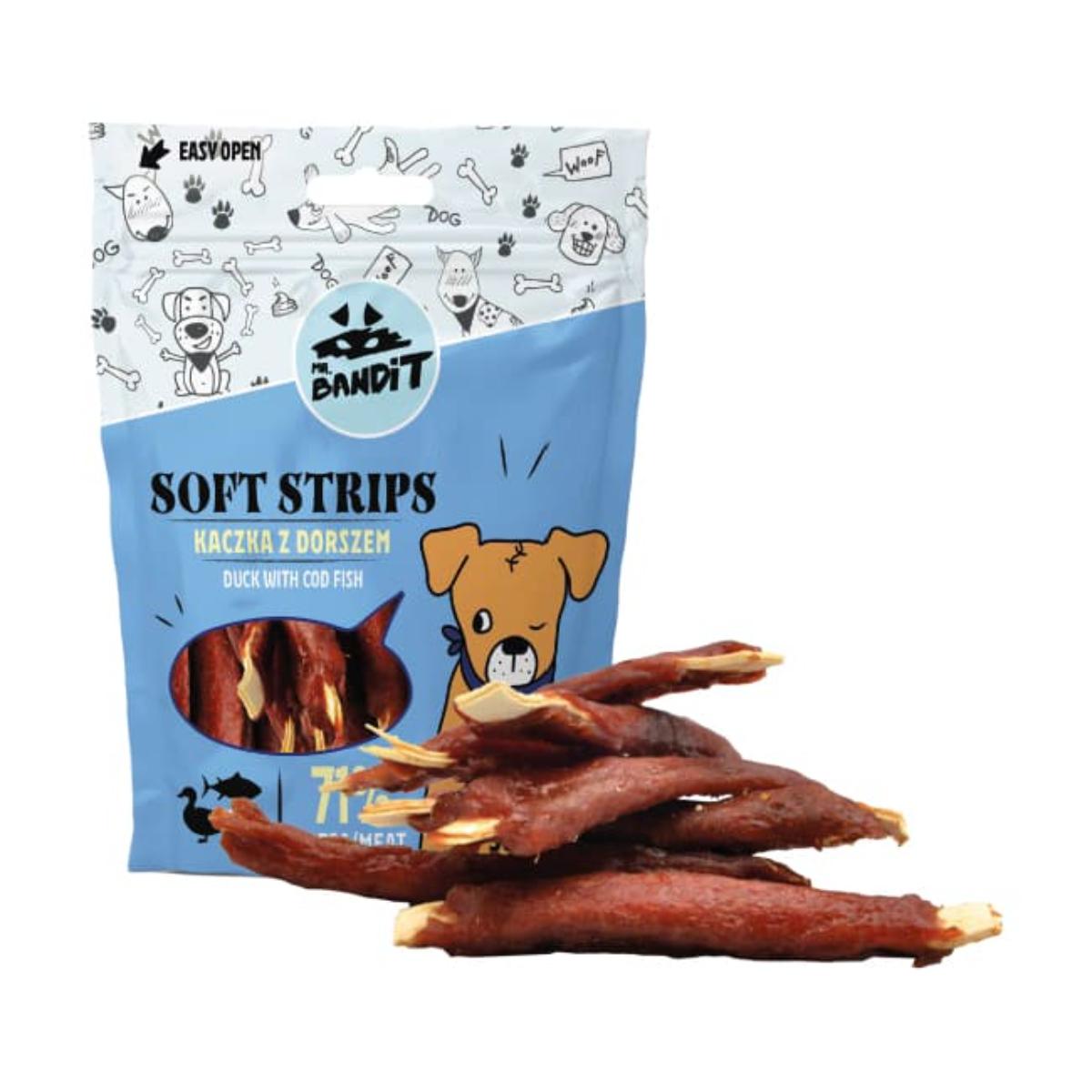 MR BANDIT Soft Strips, XS-XL, Rață și Cod, punguță recompense fără cereale câini, 500g - poza 1
