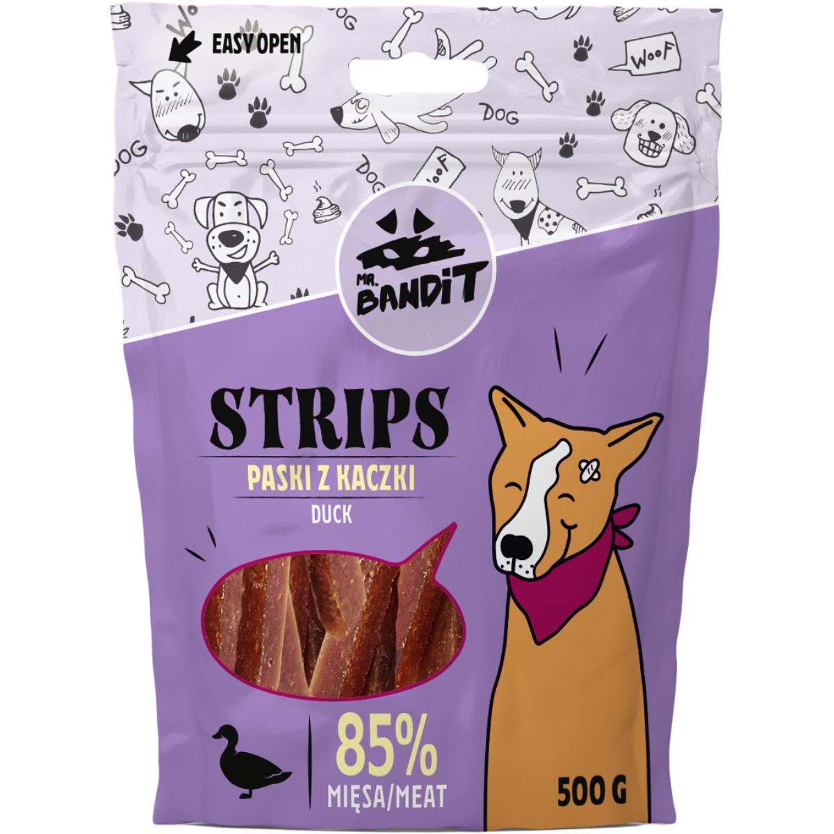 MR BANDIT Strips, XS-XL, Rață, punguță recompense fără cereale câini, 500g - poza 1