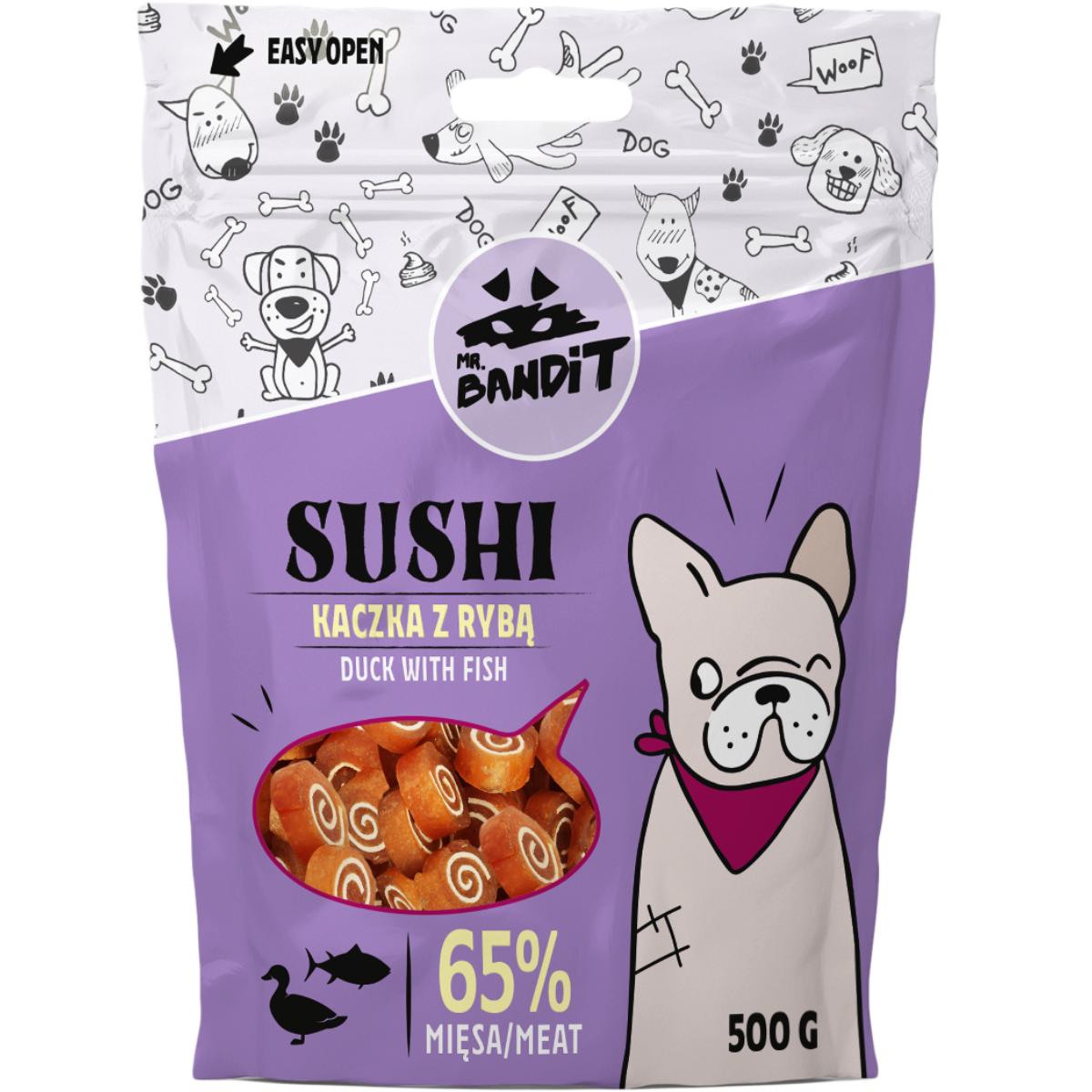 MR BANDIT Sushi, XS-XL, Rață și Pește, punguță recompense câini, 500g - poza 1