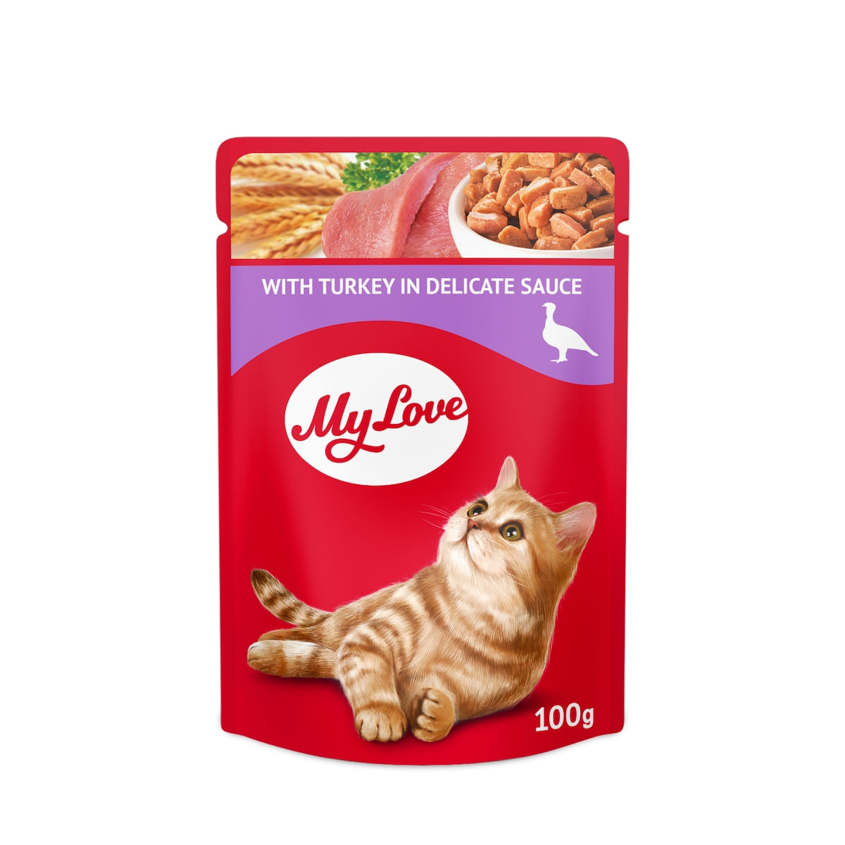 MY LOVE, Curcan, hrană umedă pisici, (în sos) MY LOVE, Curcan, plic hrană umedă pisici, (în sos), 100g - poza 1