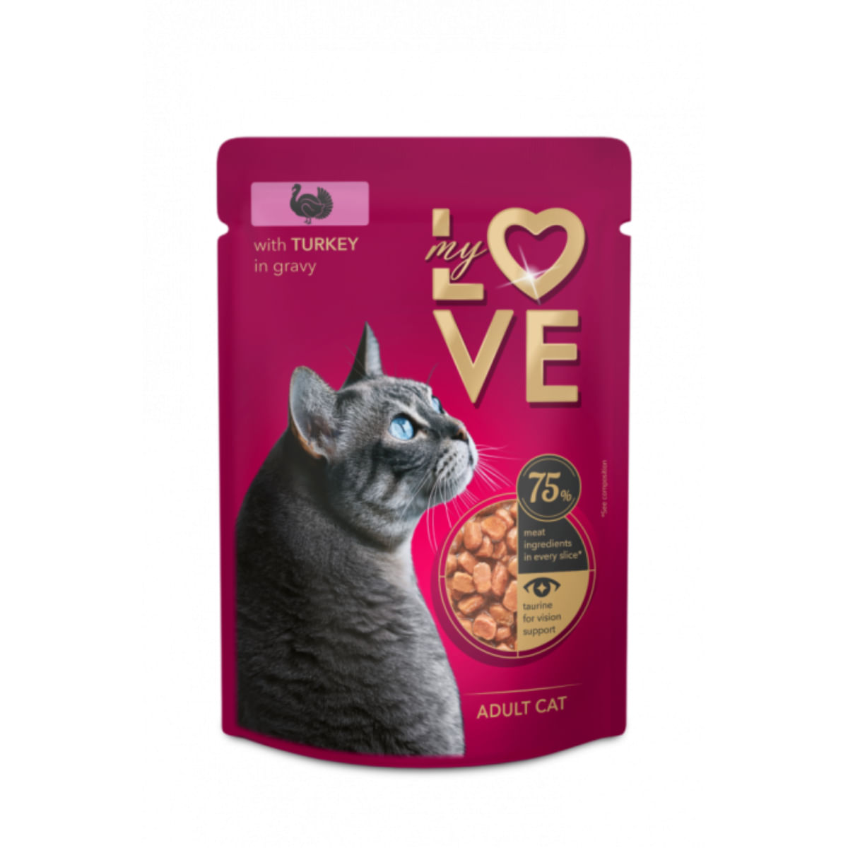 MY LOVE, Curcan, plic hrană umedă pisici, (în sos), bax, 85g x 24buc
