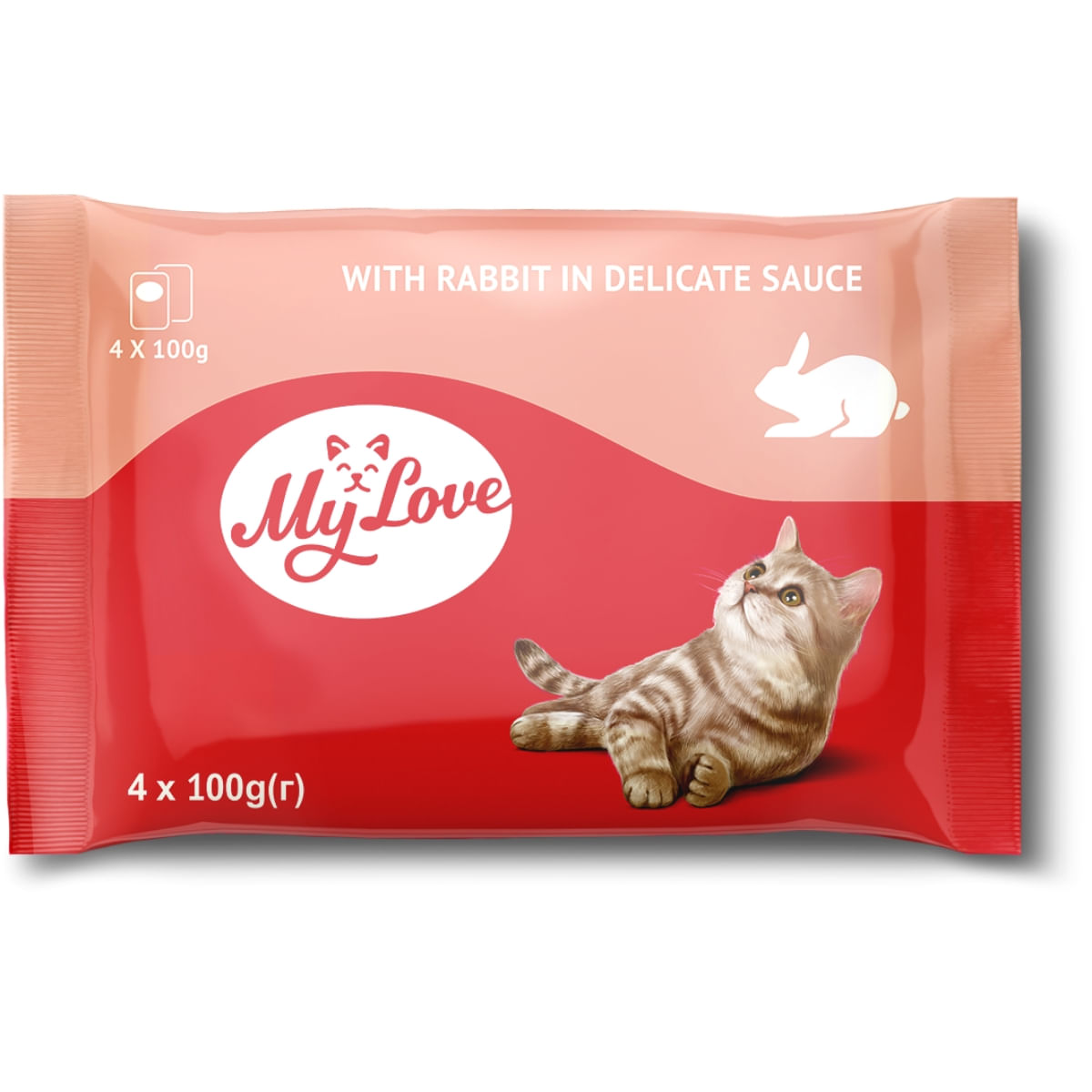 MY LOVE, Iepure, plic hrană umedă pisici, (în sos), bax, 100g x 4buc MY LOVE, Iepure, plic hrană umedă pisici, (în sos), bax, 85g x 4buc - poza 2