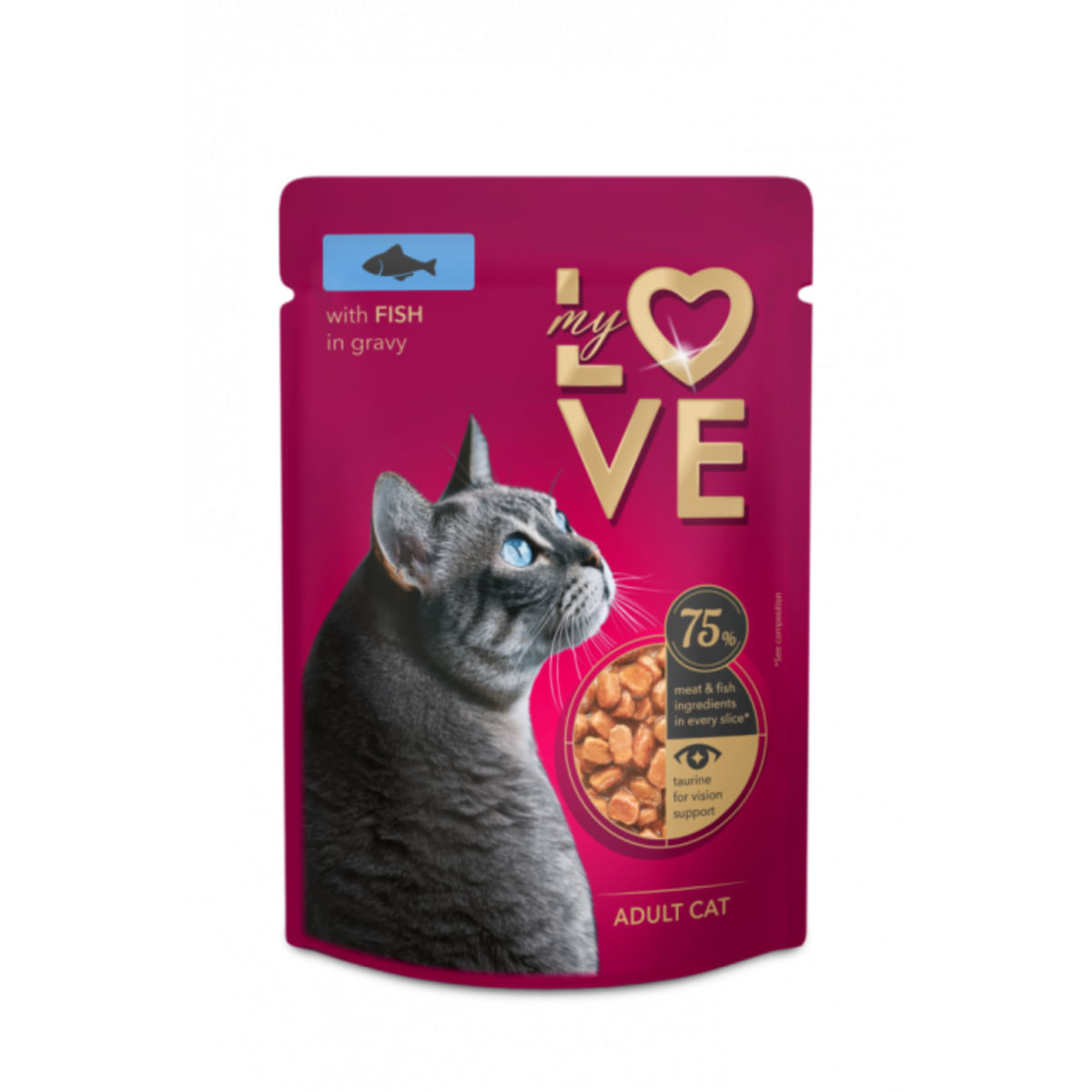 MY LOVE, Pește, plic hrană umedă pisici, (în sos), bax, 85g x 24buc - poza 1