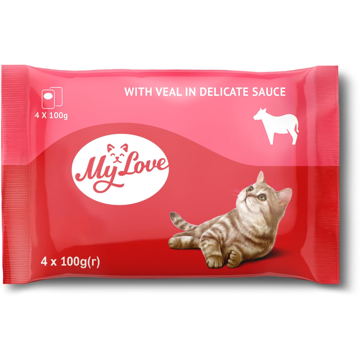 MY LOVE, Vită, plic hrană umedă pisici, (în sos), bax, 100g x 4buc - poza 1