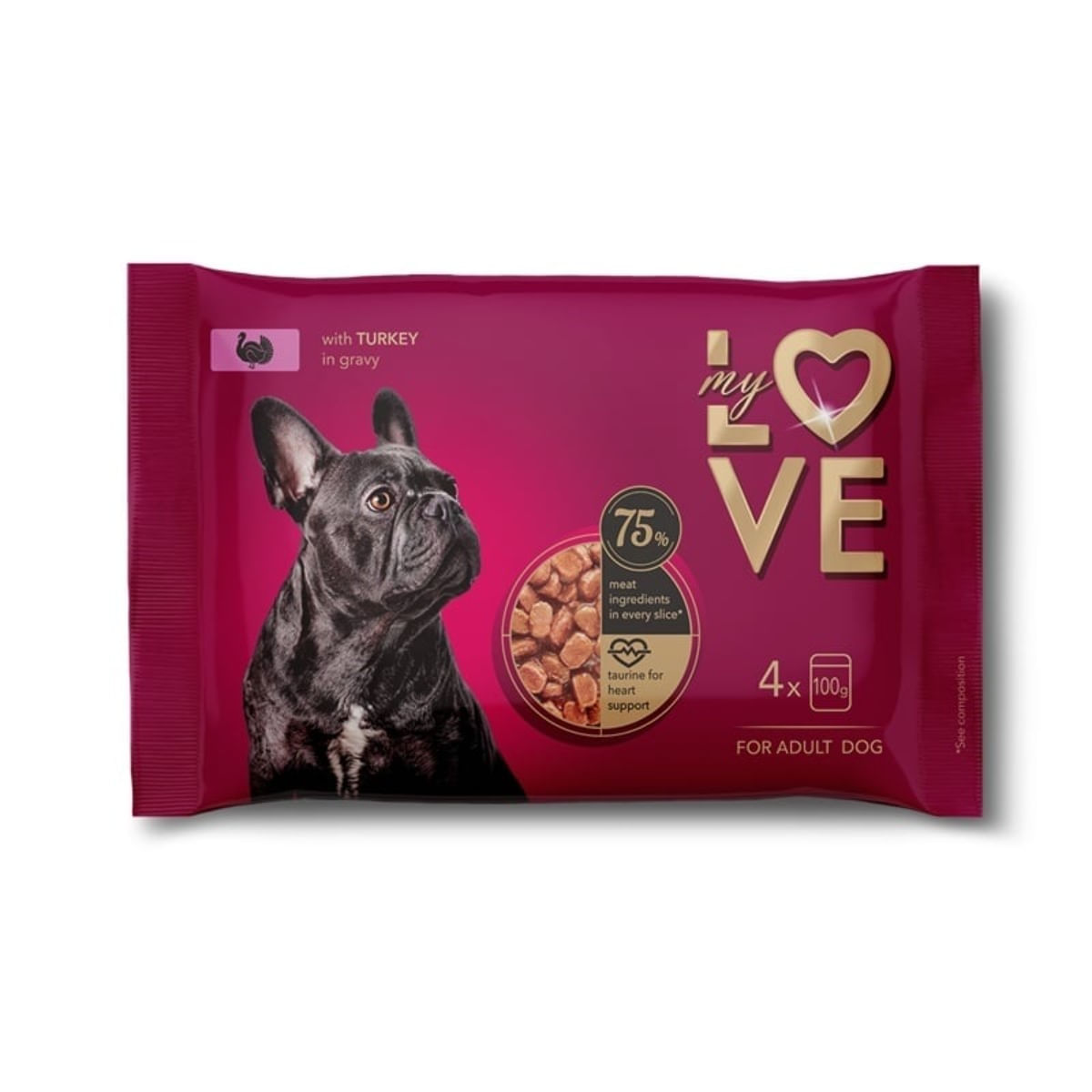 MY LOVE, XS-XL, Curcan, plic hrană umedă câini, (în sos), multipack, 100g x 4buc - poza 1