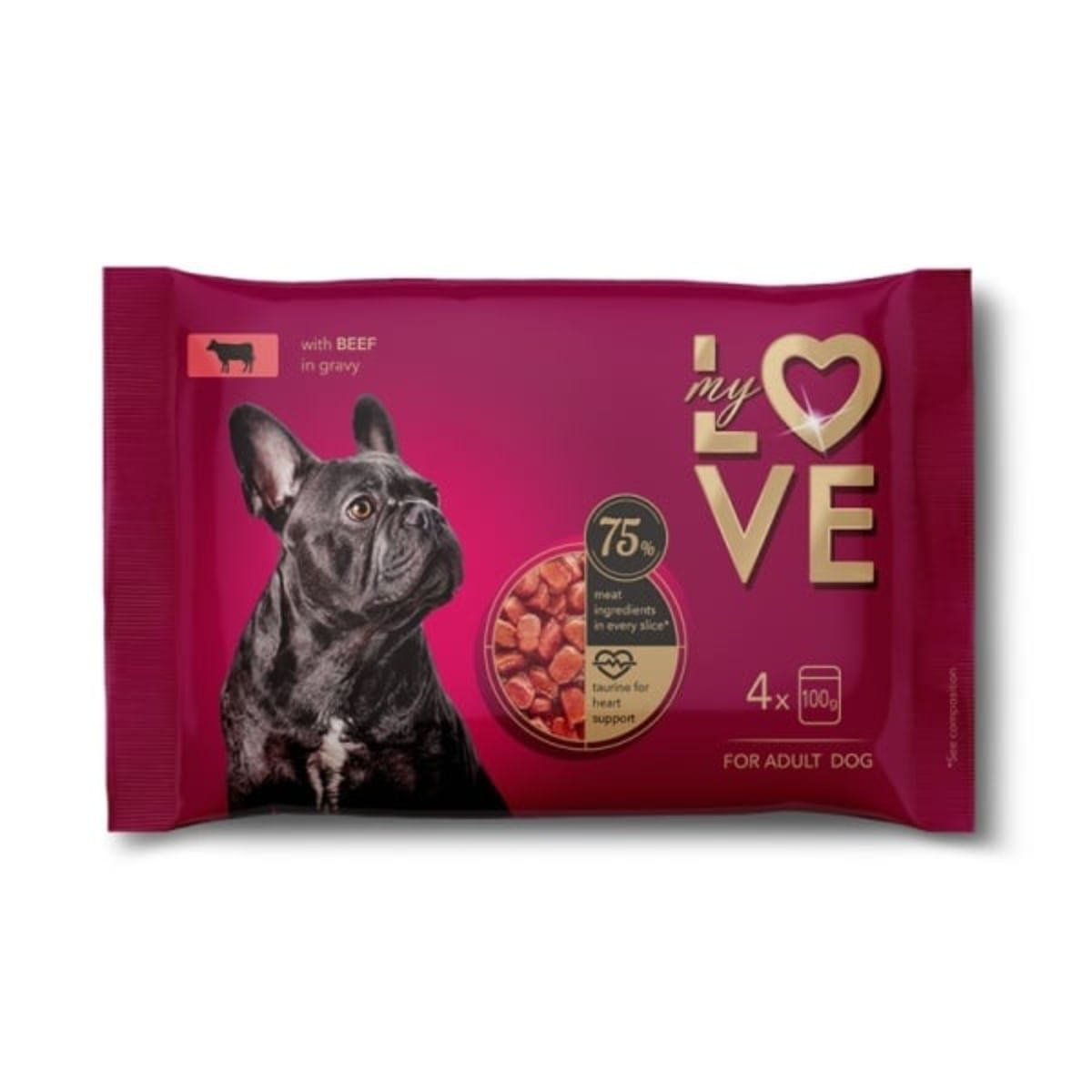 MY LOVE, XS-XL, Vită, plic hrană umedă câini, (în sos), multipack, 100g x 4buc - poza 2