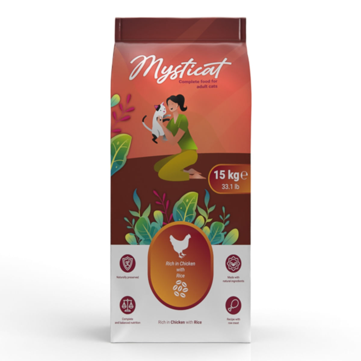 MYSTICAT, Pui și Orez, hrană uscată pisici, 15kg - poza 2