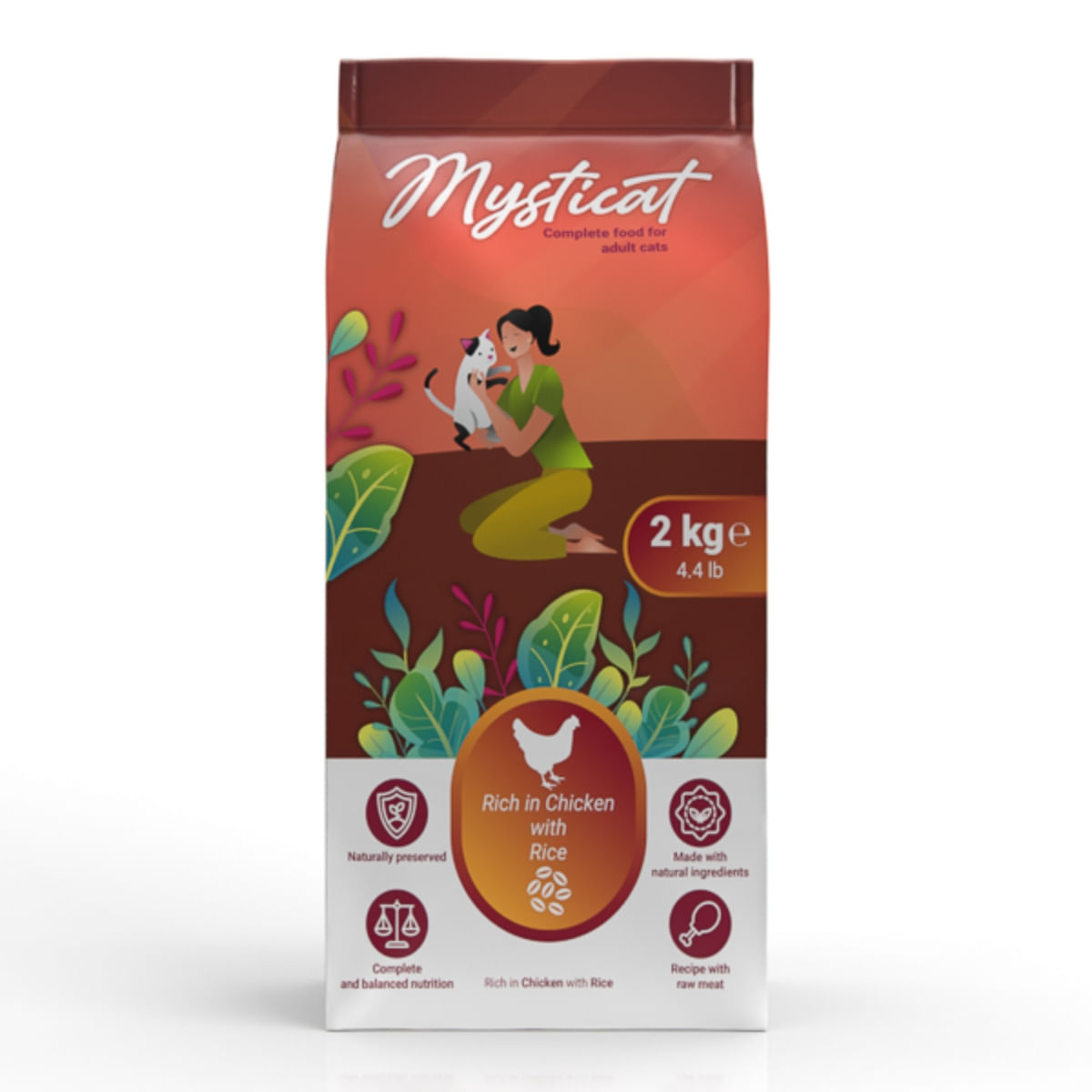 MYSTICAT, Pui și Orez, hrană uscată pisici, 2kg - poza 1