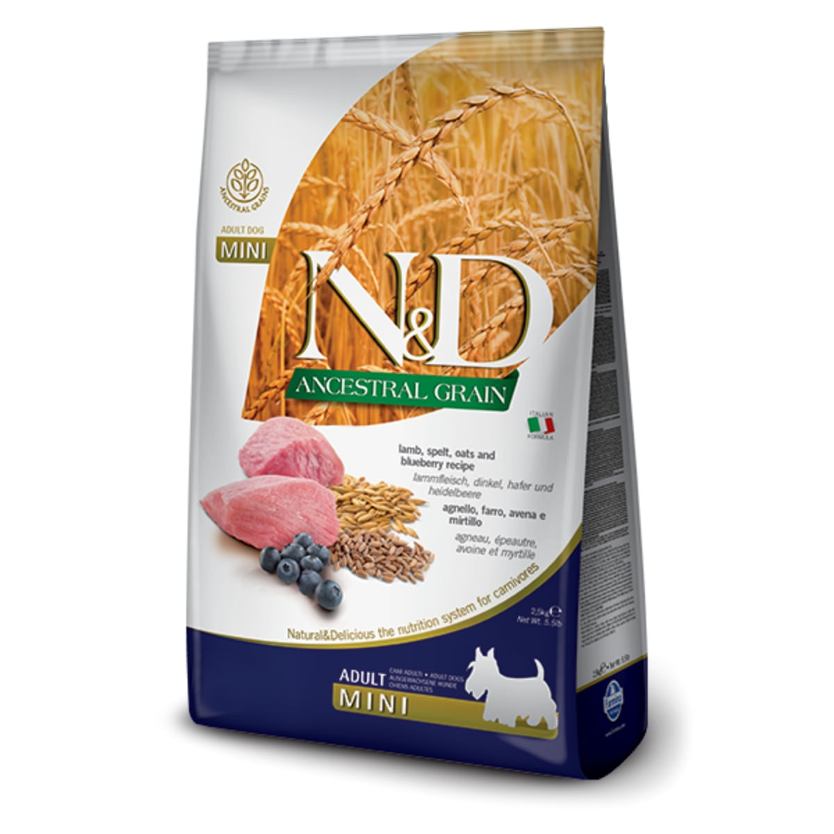N&D Ancestral Grain Adult Mini, XS-S, Miel și afine, hrană uscată conținut redus cereale câini, 7kg - poza 1