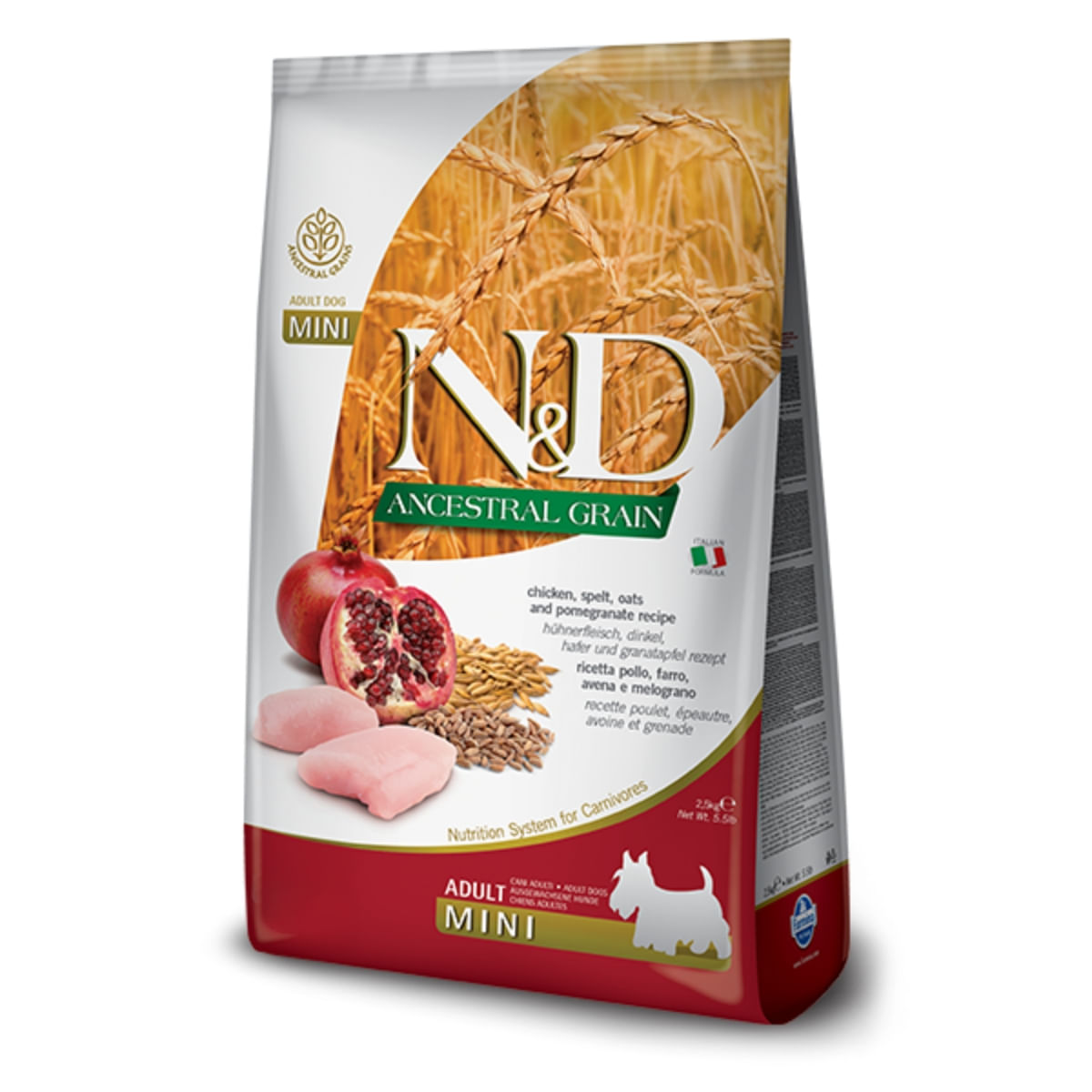N&D Ancestral Grain Adult Mini, XS-S, Pui și Rodie, hrană uscată conținut redus cereale câini, 7kg - poza 1