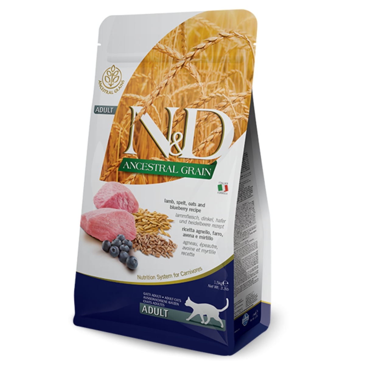 N&D Ancestral Grain, Miel și afine, hrană uscată conținut redus cereale pisici, 10kg - poza 1