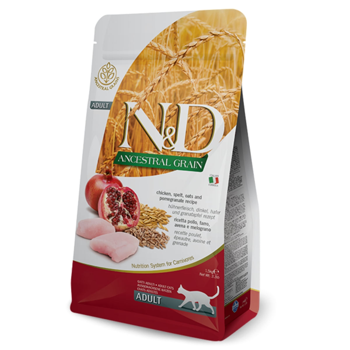 N&D Ancestral Grain, Pui și Rodie, hrană uscată conținut redus cereale pisici, 10kg - poza 1