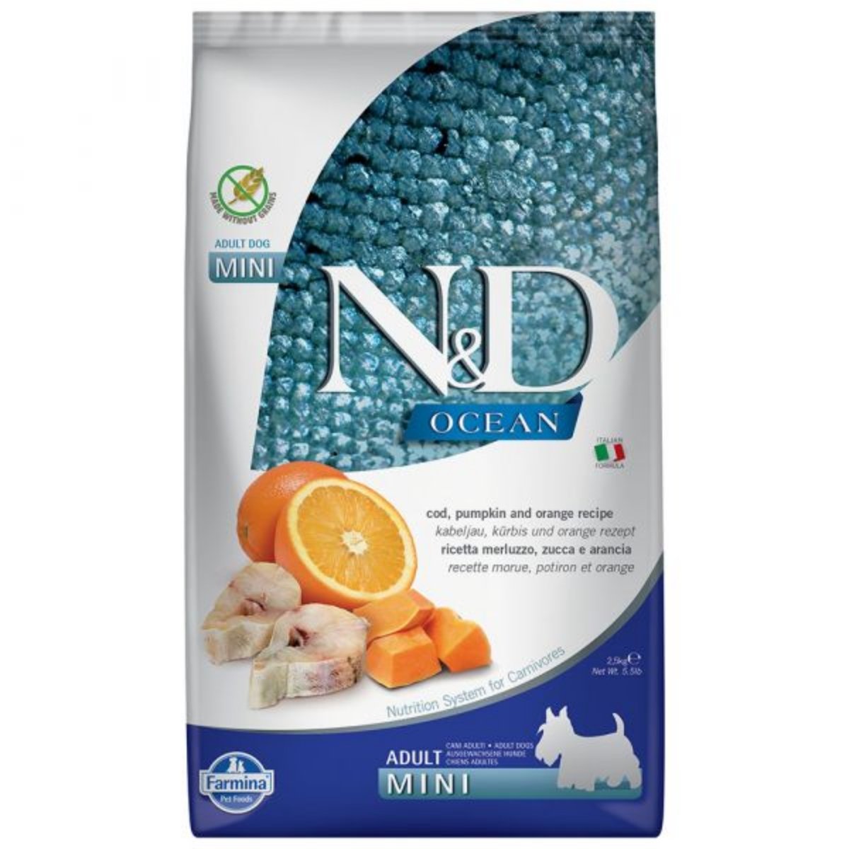 N&D Ocean Adult Mini, XS-S, Cod și dovleac, hrană uscată fără cereale câini, 2.5kg - poza 2