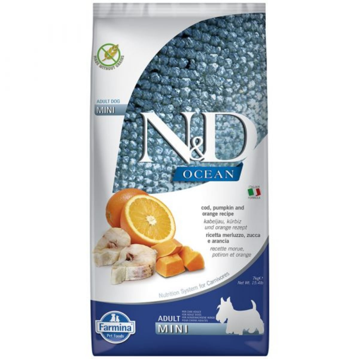 N&D Ocean Adult Mini, XS-S, Cod și dovleac, hrană uscată fără cereale câini, 7kg - poza 2