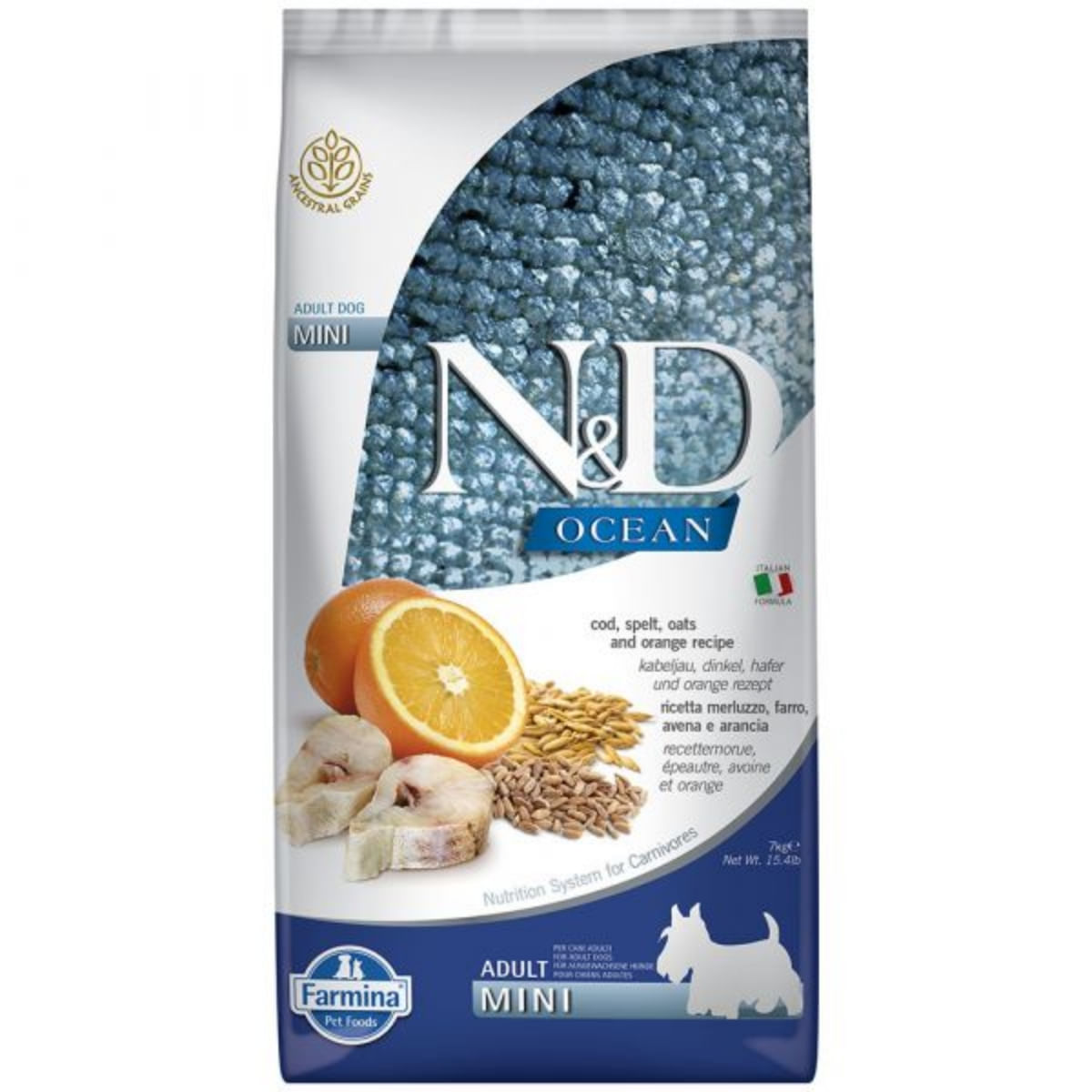 N&D Ocean Adult Mini, XS-S, Cod și Protocală, hrană uscată fără cereale câini, 7kg - poza 2