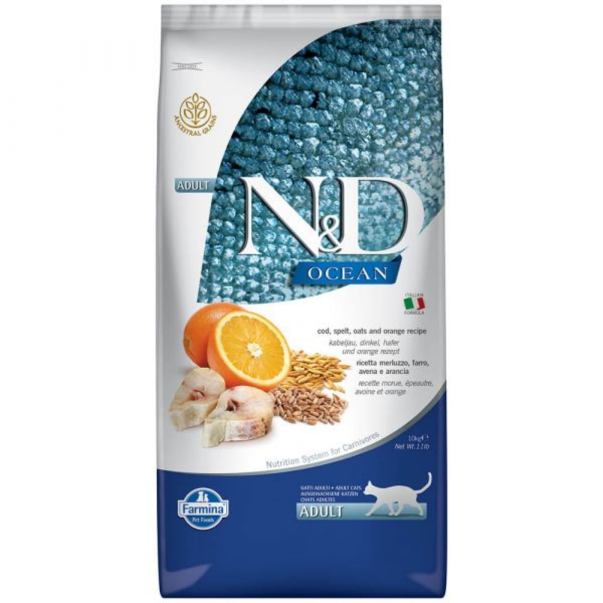N&D Ocean, Cod și Protocală, hrană uscată conținut redus cereale pisici, 10kg - poza 2