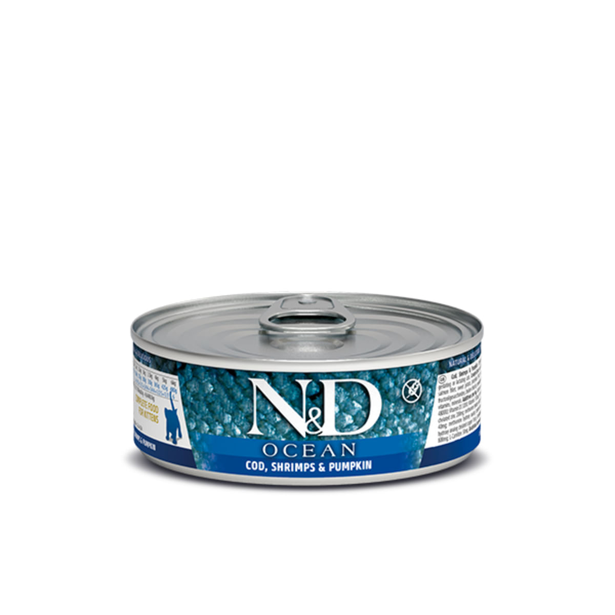 N&D Ocean Kitten, Cod și Creveți, conservă hrană umedă fără cereale pisici junior, (în aspic), 70g - poza 1