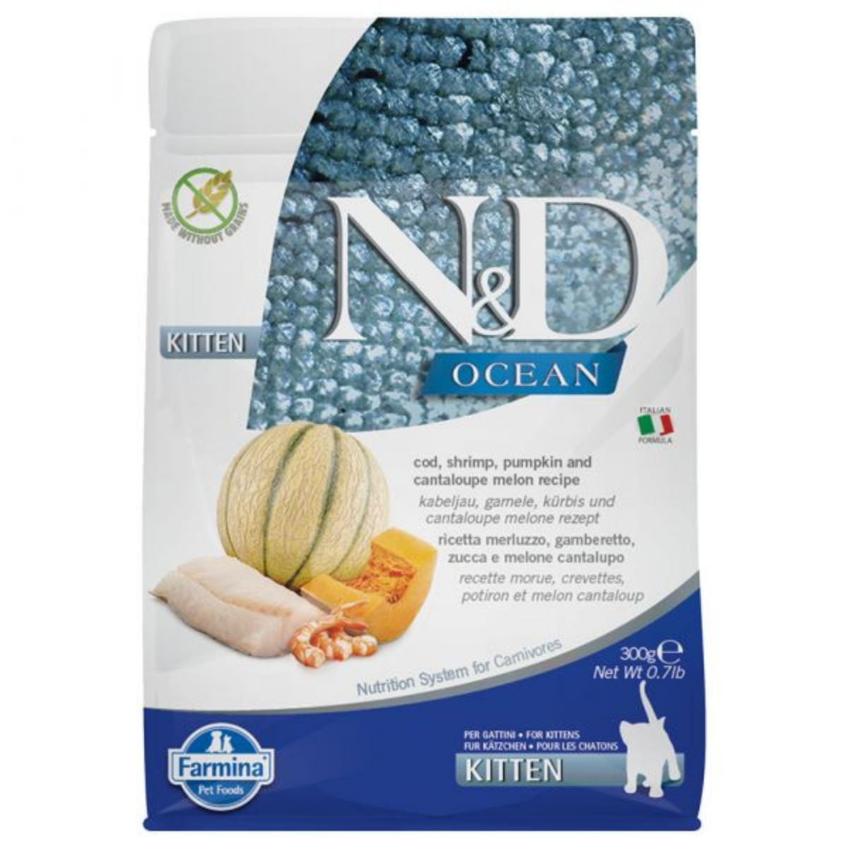 N&D Ocean Kitten, Cod și Creveți, hrană uscată fără cereale pisici junior, 300g - poza 1