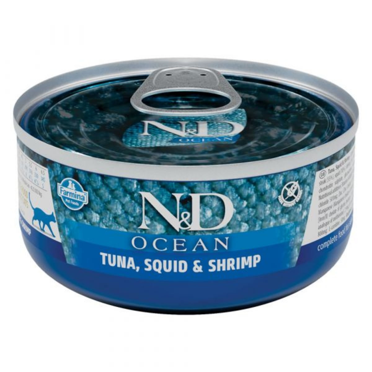 N&D Ocean, Ton și Calamar, conservă hrană umedă fără cereale pisici, (în sos), 70g - poza 1