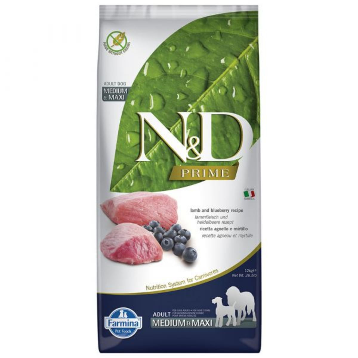 N&D Prime Adult Medium/Maxi, M-XL, Miel și afine, hrană uscată fără cereale câini, 12kg - poza 2