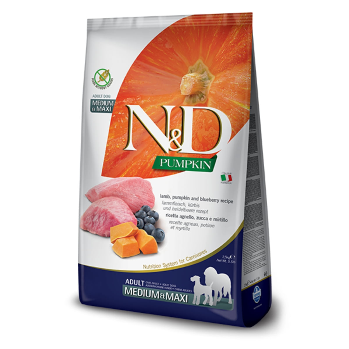 N&D Pumpkin Adult Medium/Maxi, M-XL, Miel și afine, hrană uscată fără cereale câini, 12kg - poza 1