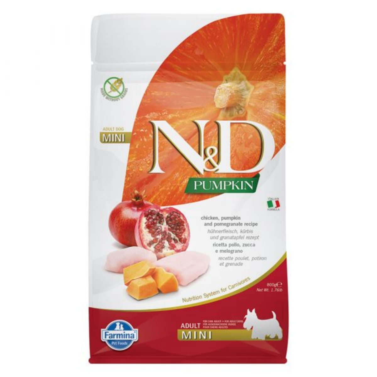N&D Pumpkin Adult Mini, XS-S, Pui și Rodie, hrană uscată fără cereale câini, 800g - poza 1