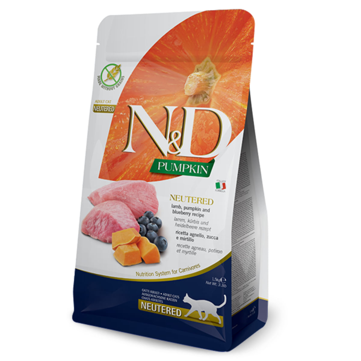 N&D Pumpkin Neutered, Miel și dovleac, hrană uscată fără cereale pisici sterilizate, 1.5kg - poza 2