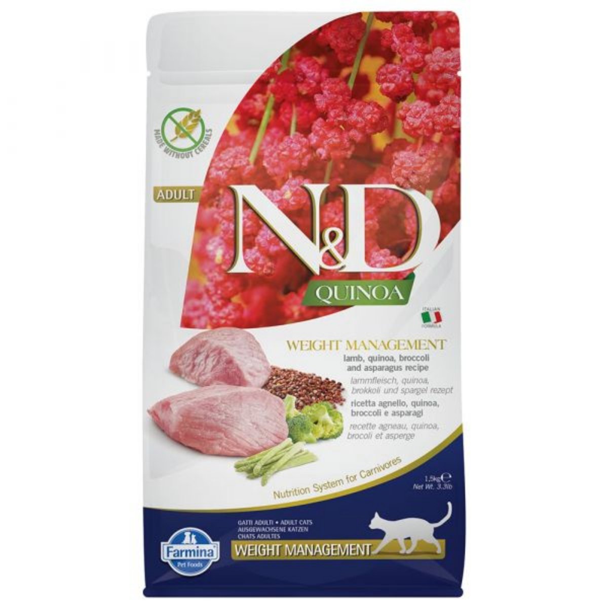 N&D Quinoa Controlul Greutatii, Miel, hrană uscată fără cereale pisici, obezitate, 1.5kg - poza 1