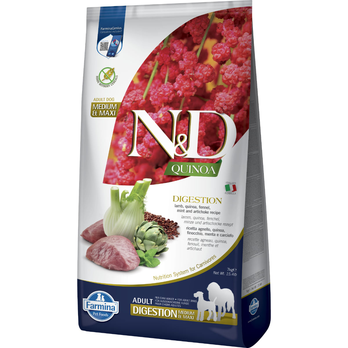 N&D Quinoa Digestion Medium & Maxi, M-XL, Miel, hrană uscată fără cereale câini, sistem digestiv, 7kg - poza 1