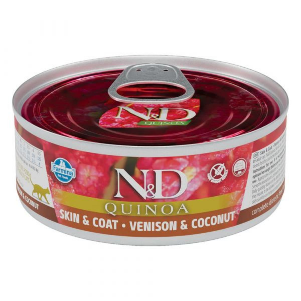 N&D Quinoa Skin&Coat, Vânat și Cocos, conservă hrană umedă fără cereale pisici, piele & blană, (în sos), 80g - poza 1